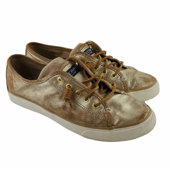 Sperry Seacoast Metallic Gold Suede Sneaker Size 9 - Picture 1 of 5